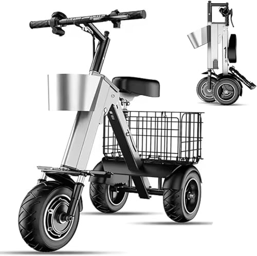 Portable Folding Electric Tricycle 3-Wheel Mobility Scooter, 450W Motor, 330Lbs Load Capacity, 10Ah Battery, Compact Design for Adult Outdoor Travel & Commuting