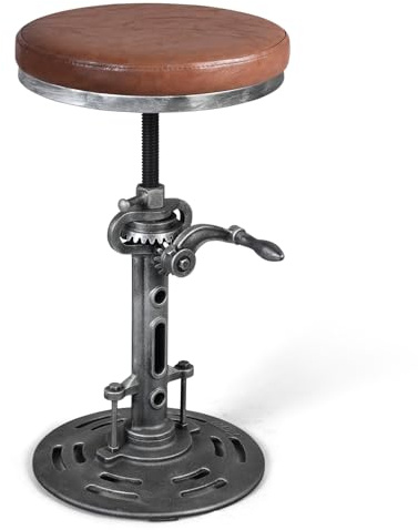 Topower American Antique Industrial DIY Kurbelhocker Gusseisen Basis Barhocker Design Metall Einstellbare Höhe Barstuhl PU Sitzfläche