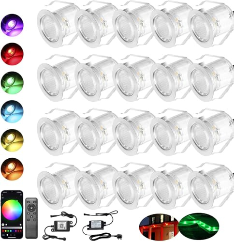 INDARUN RGB WiFi Led Decking Lights Waterproof IP67 Ø30MM - Led Plinth Lights for Terrace/Patio/Path/Wall/Garden/Decoration, 20 Packs