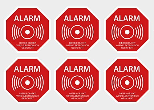 6 Stück Premium Aufkleber Alarm Alarmanlage Objekt Elektronisch gesichert Hinweis-Schild Witterungs- und UV-Beständig