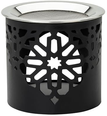 RÄUCHERSTÖVCHEN SCHWARZ AUS Eisen Ø 7 cm HÖHE 6 cm – Kompakt & handgefertigt – MIT Edelstahl-SIEB – Räuchergefäß für WEIHRAUCH KRÄUTER & HARZE – Für TEELICHT – MaMeMi