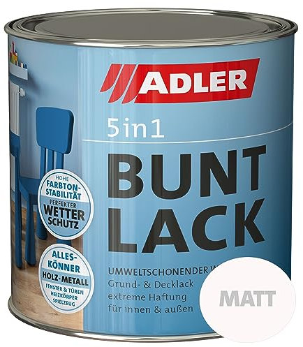 ADLER 5in1 Buntlack für Innen und Außen - 125ml- Wetterfester Lack und Grundierung für Holz, Metall & Kunststoff RAL6005 Moosgruen