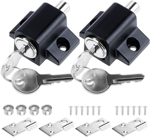 2Pcs Black Sliding Patio Lock Security Bolt/Catches for Windows or Doors Universal Locks with Keys