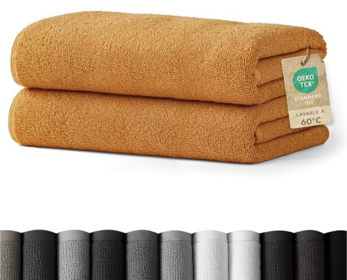 Blumtal Premium Frottier Handtücher Set 2 teilig 100% Baumwolle - Oeko-TEX zertifiziertes Towel 2X (50x100 cm) - Ultra saugstarkes Frottier Handtücher Set waschbar °60 - Towel - Handtuch Hellbraun