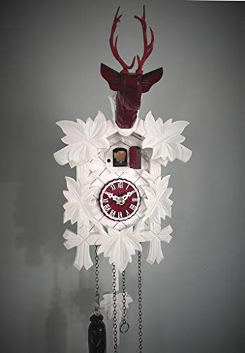 Clockvilla Moderne Kuckucksuhr Design Quarz Uhr Hirschkopf Kukuksuhr weiß rot Cuckoo Clock