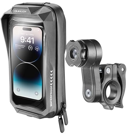 INTERPHONE - Kit Custodia Moto Waterproof Universale fino 7 con Supporto Cellulare da Manubrio Tondo Handlebar, Sistema Modulare Quiklox, Compatibile Attacchi Quiklox