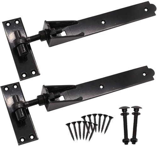 EAI Adjustable Gate Hinges | 450mm / 18 Inch Heavy Duty Hook and Band Gate Hinges | Black - 1 Pair