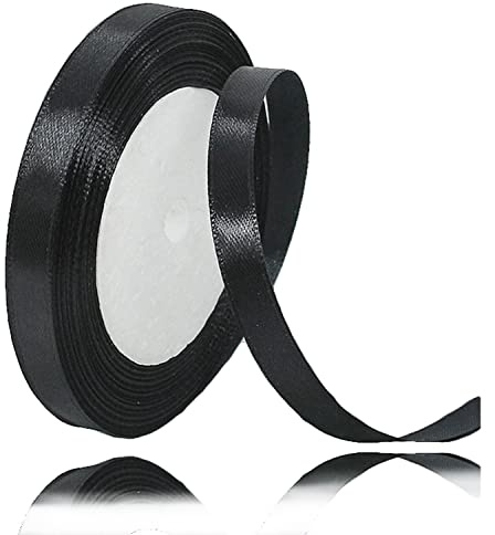 Geschenkband Schwarz 10mm Breit, 23 Meters Satinband Schwarz Geschenkbänder Stoff Schleifenband Dekoband zum Geschenkverpackung, Bastelarbeiten, Geburtstag und Hochzeitsdekoration