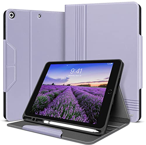 HOLIMET Hülle for iPad 9. Generation (2021) mit Stifthalter, iPad 8/7. Gen (2020/2019) PU-Leder Case TPU Rückseite Abdeckung Schutzhülle Stoßfest, Auto Schlafen/Wachen für 10.2 Zoll - Lila