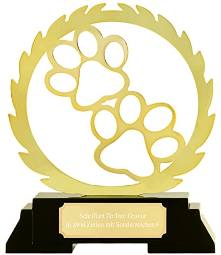 Pokal Trophäe Serie MIGNON Hund Hundepfote Tatze Metall mit Gravur
