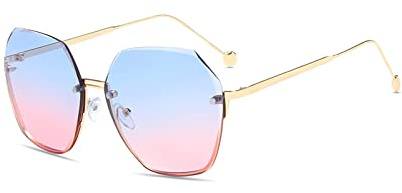 LumiSyne Lunettes De Soleil Surdimensionnées Sans Monture Femme Lentilles Hexagone Diamant Coupe Monture Métallique Verres Dégradé Transparent Protection UV400 Parasol Lunettes En Plein Air Voyage