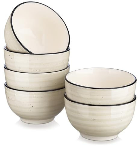 vancasso Suppenschalen, bonbon große Schalen Set aus Steinzeug, 6er Salatschalen, Füllmenge 720 ml, für Ramen, Dessert, Suppen, Müsli, Pasta, Bonbon-beige
