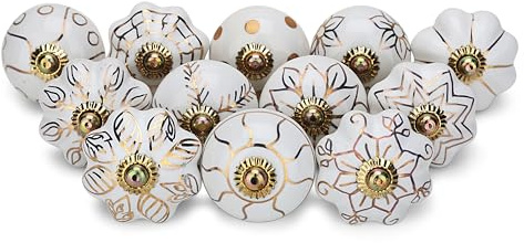 Craft Trade Gold Türschrankknopf Boho Antik Keramik-Türknöpfe Kommode Schublade Zieht Hardware Knöpfe fur Küche Möbel Messing und Schrank - 12 Stück