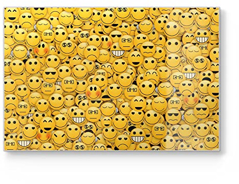 DEQORI Schneidebrett aus Glas | groß 30x20 cm | Motiv Vielzahl von Smileys | Design Schneideplatte für Küche | Frühstücksbrett antibakteriell & rutschfest | Glasplatte & Servierplatte