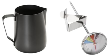 Buddy´s Bar - Barista Edition, Barista Set, 2-teilig, Milchkännchen 0,8 Liter aus Edelstahl schwarz und Thermometer mit Clip 13,5 cm Länge