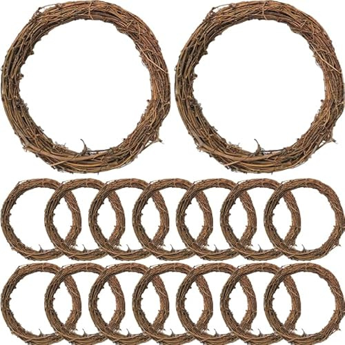 Veemoon 16pcs Earth Vine Garland Wreath Circle Wreath Festival Diy Circles Flower Accessories Natural Vine Christmas Door Garland Christmas Twig Hand Decor Dreamcatcher Rattan Round