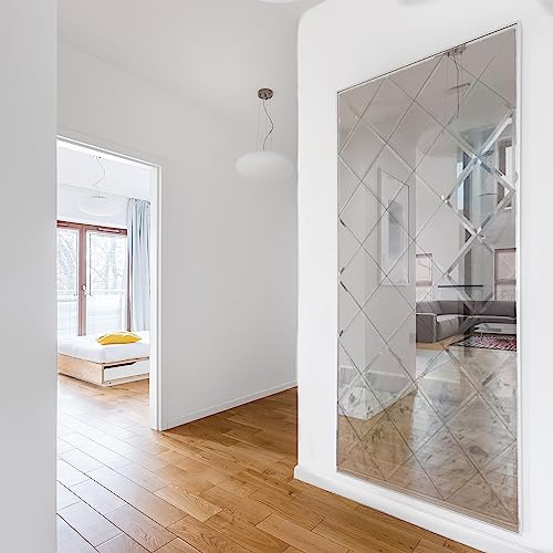 Badspiegeldesign - Dreieckige Selbstklebender Wandspiegel, Spiegelfliesen, Universal DIY-Spiegel, Ideal für Wohnzimmer oder Flur, für Wand, Tür, Garderobe klebt - 15 x 15 cm, 4 Stück
