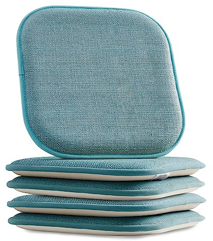 Elegant Comfort 4 Pack Chair Cushion Covers - Skid-Proof Rubber Backing - 16 x 16 Inch - Thick Dining Square Shape Seat Covers - Comfortable Textured Chair Pads with Ties - Mosaic Pattern, Aqua