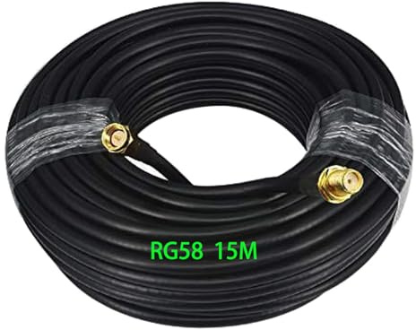 Gtiwung RG58 SMA till Koaxialkabel 15 Meter - WiFi Antennkabel med SMA Uttag och Stickkontakt, låga förluster, 50 Ohm för WIFI-Antenn/Radio/FPV-Drönare