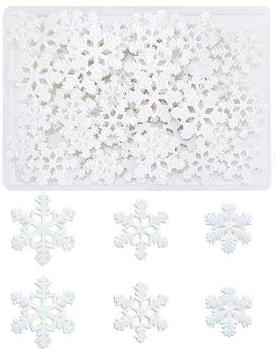 50stk Mini-Schneeflocken-Ornamente, 3 Größen Glitzernd Winzige Schneeflocken Deko mit Aufbewahrungs box Weihnachtsschneeflocken Dekorationen Weiß Schneeförmiges Kunsthandwerk