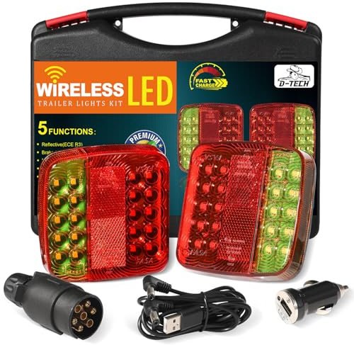 D-TECH Kabellos LED Rückleuchten Satz mit Magnet für KFZ Anhänger - 7 Polig Drahtlos Magnetisch, Bluetooth LED Rücklicht, ECE Prüfzeichen, IP65 Wasserdicht