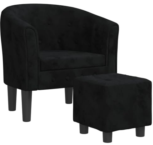 vidaXL Sillón con Taburete, Silla con Respaldo Reposabrazos, Butaca de Relax Descanso TV, Asiento para Salón Oficina, Terciopelo Negro