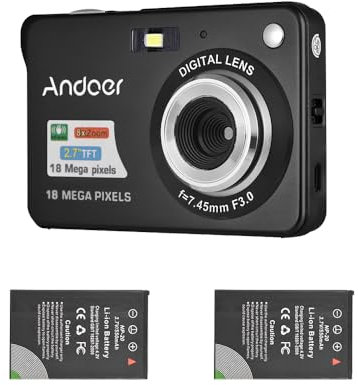 Andoer Digital Camera With 2 Rechargeable Batteries - 18M 720P HD Video Camcorder for Kids With 8X Zoom, Anti-Shake, 2.7-Inch LCD
