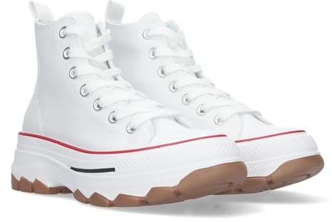 Zapatilla Abotinada de Plataforma para Mujer, Comoda, Estilo Bamba, Material de Lona, y Cierre de Cordones