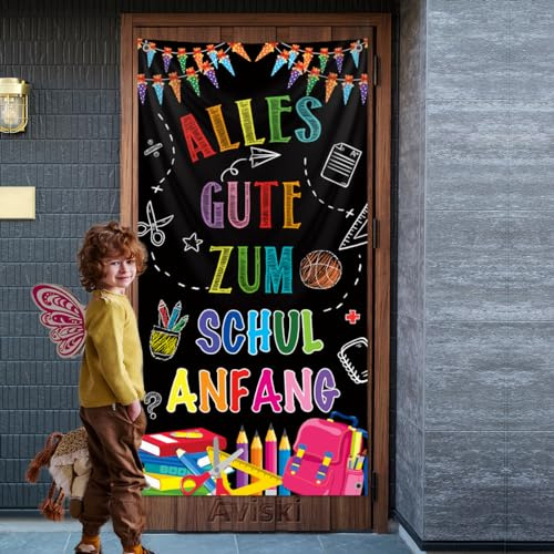 Alles Gute Zum Schulanfang Banner 180x90cm für den ersten Schultag, Willkommen zurück in der Schule, Party-Dekorationszubehör für Klassenzimmer, Büro, Schule, Lehrer (Schwarz)