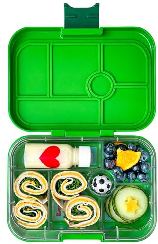yumbox Original Leakproof Kids Bento Lunch Box, 5 Compartments + Dip Well, Easy-Open Latch, Portion Control, Removable Illustrated Tray, Ages 3-7 (Jurassic Green (Funny Monsters Tray))