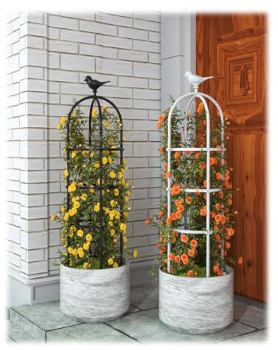 Rankhilfe Obelisk Tomatenkäfig Rankobelisk Aus Beschichtetes Metall 1.8m 2.3m 2.8m 3.3m Freistehend, Rankgitter Ranksäule Hinterhof, Für Kletterpflanzen Rosen Blumen Gartendeko(Color:Schwarz,Size:ID50