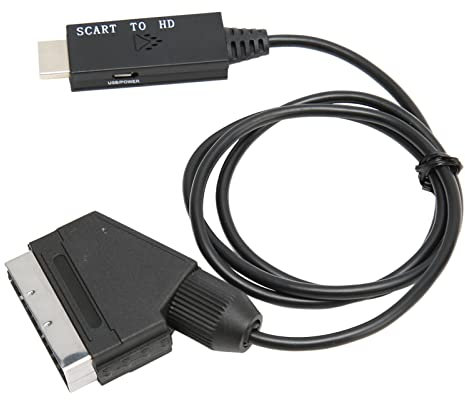Denash Adaptateur de Convertisseur d'interface Multimédia SCART HD, Câble de Convertisseur Son Vidéo HD 1080P DC 5V, Alimentation USB à Faible Consommation d'énergie pour Magnétoscope