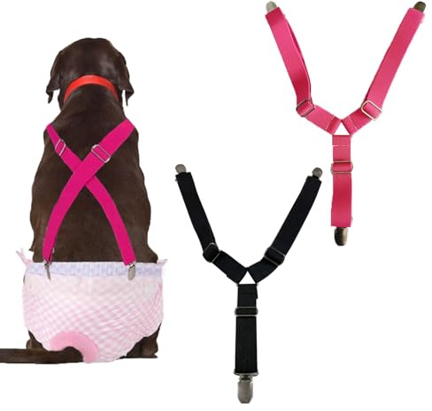 AWOCAN 2 Stück Pet Windel Fasteners mit Einstellbarer Länge Haustiere Windel Anti-Rutsch Strapsen für kleine, mittlere und große Hunde (L-SCHWARZ+RODE ROT)