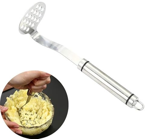 OnewCheng Schiacciapatate, resistente, in acciaio inox 18/8, con manico lungo, per fagioli, verdure e frutta, 21,6 cm
