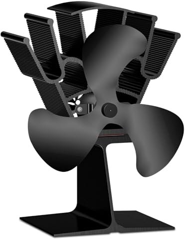 OGVDOE Ventola per Stufa a Legna, Ventilatore per Stufa a Legna 3 Pale,Ventola da Camino Silenzioso Alimentato Calore, Ventilatore per Camino con Termometro per Camino ，per Gas/Pellet/Legna