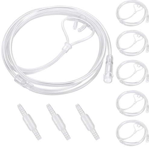 5 Pack Cannula Nasal 4 FT Super Soft Nasal Cannula Tubing for Oxygen Nose Tubing - High Flow, Kink Resistant, Highly Visible, Lightweight Tubing with 3 Pack Oxygen Tubing Connector