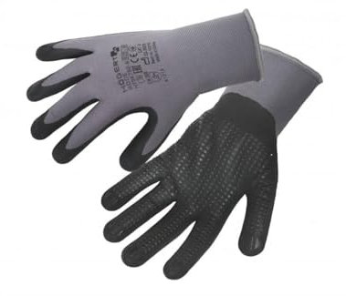 Högert Technik Guanti protettivi in microschiuma rivestiti in nitrile, nylon/spandex, grigio/nero, taglia 9, resistenti all'abrasione e flessibili, ideali per lavori di precisione