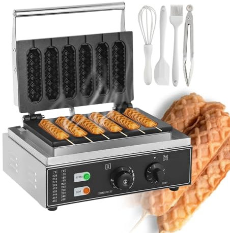 pealiritansemen Machine À Muffins pour Hot-Dogs, Machine À Hot-Dogs Commerciale, 6 Gaufriers Antiadhésifs, Minuterie De 0 À 5 Minutes, pour Corn-Dog, Gaufres À Muffins Et Saucisses
