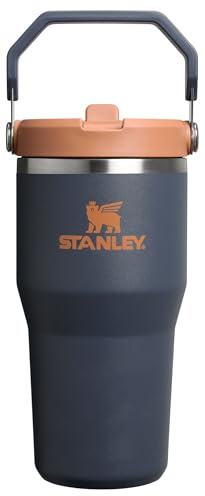 Stanley IceFlow 2.0 - Vaso con popote abatible con asa, 20 onzas, tapa giratoria y popote abatible, botella de agua resistente a fugas, acero inoxidable aislado, sin BPA, color crepúsculo