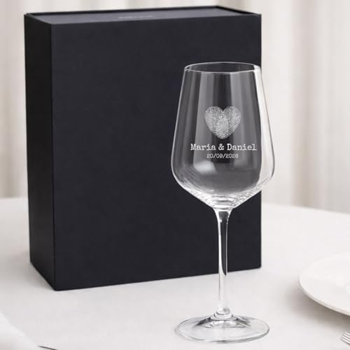 Wanapix | Calice di Vino Personalizzato | Con Scatola Regalo | Bicchiere da Vino | Cristallo di Boemia | Inciso al Laser | 45 cl | Regalo originale | Heart