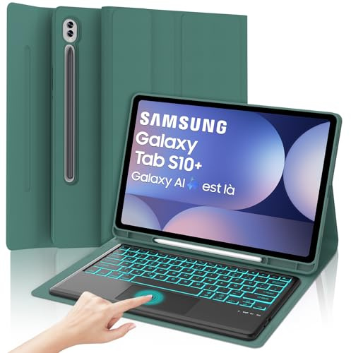 SENGBIRCH Funda con teclado para Samsung Galaxy Tab S10 Ultra de 14,6 pulgadas 2024 - Teclado QWERTZ Touchpad alemán extraíble Magnético, funda para Samsung S9/S8 Ultra 14,6, verde oscuro