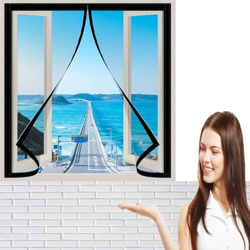 Fly Screen for Windows 140 x 119 cm Keep The Indoor Air Fresh Magnetic Screen Windows Hundreds of Sizes Suitable for Most Types of Or Doors, Black