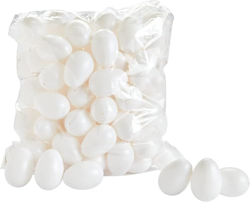 miamiXa 10 bis 500 Stück Eier aus Kunststoff zum aufhängen · weiß · 45 x 60 mm · Großhandelspackung · Ostereier · Plastikeier · Kindergartenpackung · Osterdeko selbst bemalen und verzieren (100)