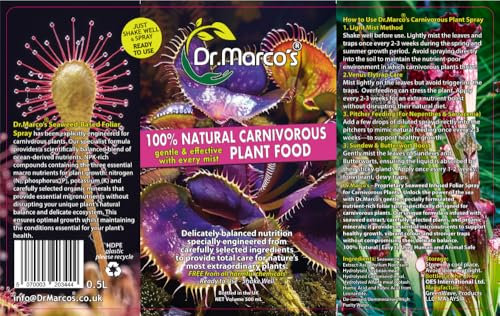 Dr. Marco’s™ Carnivorous Plant Food Spray 500ml | 100% Natural Seaweed Enriched, Ready to Use Liquid Plant Food Formula for All Carnivorous Plants | Venus Flytraps, Pitcher Plants & Sundews