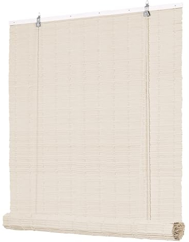 Deswell PE-Bambusoptik-Rollo Wetterfest B60 x H160 cm Cremeweiß, Outdoor-Rollo für Fenster & Tür mit Seitenzug, Sonnen- & Sichtschutz mit UV-Schutz, für Innen- und Außenbereich Fensterrollo
