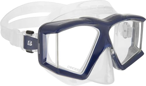 CRESSI Horizon Mask Clear/Blue Navy - Maschera Unisex per Immersioni e Snorkeling Dotata di 4 Vetri Temperati Separati per una Visione Panoramica senza Interruzioni, Trasparente/Blu Navy