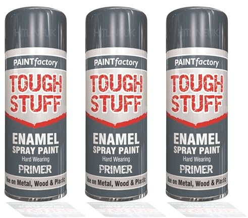 HitlineUK 3 x 400ml Grey Primer Spray Paint Multi-Purpose Quick-Dry Paint for Wood, Metal, Plastic, Ceramic, Glass Aerosol for Interior & Exterior