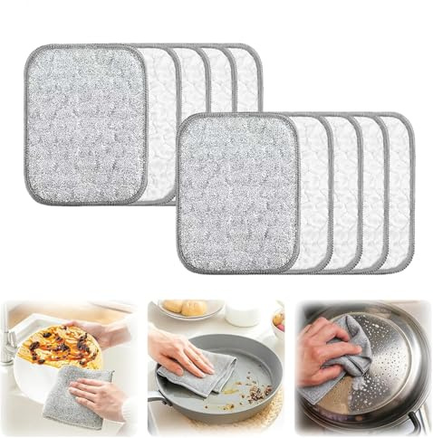 Geschirrspüllappen Spüllappen Draht-Geschirrspüllappen,Wire Dishwashing Rags, Stahldraht- waschbar Geschirrtücher, Kratzfreie Draht-Spültücher für Küch, Putzlappen Zweilagig aus für Küche (10PCS)