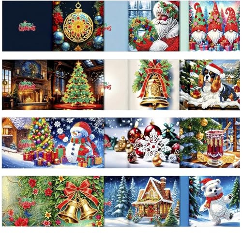 suaywo 12 articoli 5DPittura Diamante Biglietti di Natale con Pittura a Diamante Natale Biglietti di Auguri con Busta Set per Biglietti di Auguri, Cartoline, Compleanni, Festa della Mamma - 30*15 cm