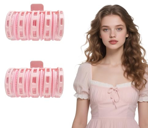 Nzexlyva Lockenwickler Lockenwickler mit Clips, Lockenwickler für Haar Klettvolumen, hitzelose Clips Haar für lange mittlere kurze dicke feine Volumen Pony zum Locken (Rosa)